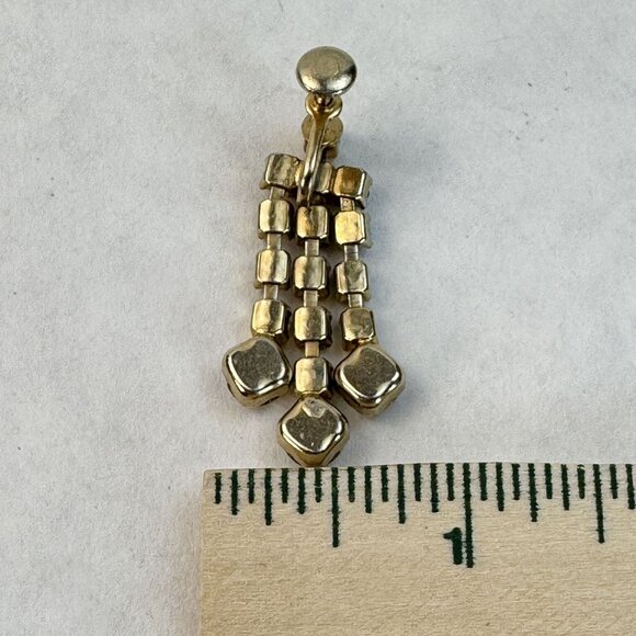 VTG Aurora Borealis Rhinestone Dangle Screw Back Earrings Gold Tone Multi-Row - Picture 8 of 8